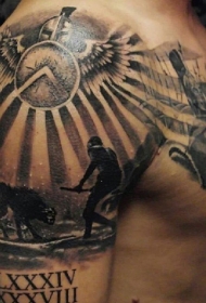肩部古罗马角斗士为主题的纹身图片