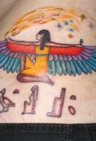 腰侧彩色埃及风翅膀纹身图案