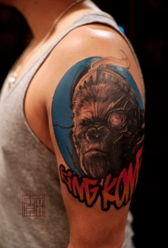 肩部彩色猴子肖像纹身图案