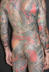 全甲彩色日本黑帮龙纹身图案