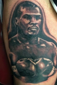 腿部著名拳击手肖像纹身图案