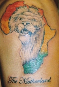 肩部彩色非洲狮子头纹身图案
