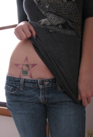 腰部彩色五角星和凯蒂猫纹身图片