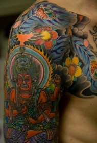 花臂彩色日式印度神纹身图案