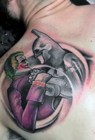 肩部彩色卡通蝙蝠侠和小丑纹身图片