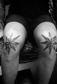 腿部黑灰色航海星星纹身图案