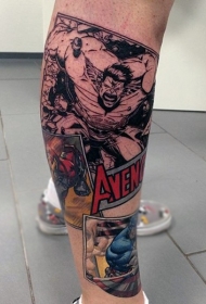 腿部彩色漫画主题的各种英雄纹身