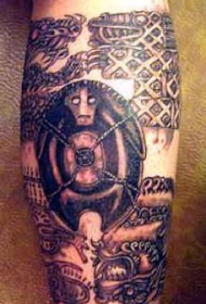 手臂黑棕色部落符号纹身图案