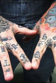 手部彩色各种字母符号纹身图案
