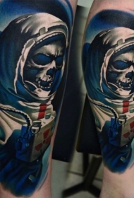 腿部新风格的彩色宇航员骨架纹身