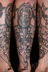 腿部黑色印度教的神纹身图案