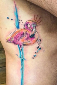 腰侧彩绘大火烈鸟纹身图案