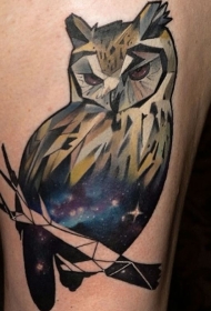 肩部彩色猫头鹰几何空间纹身图案