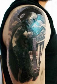时髦的彩色古代战士肩上纹身图片