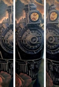 花臂逼真的彩色西方列车纹身图案