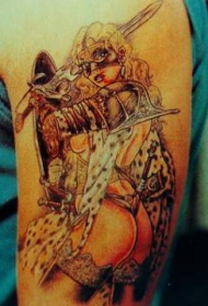 肩部彩色性感的女海盗纹身图案
