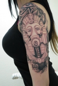 女性肩部埃及法老雕像防毒面具纹身