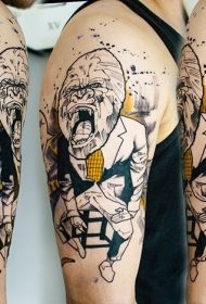 肩部彩色漫画风格的人猴纹身图片