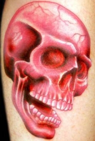 男性手臂彩色红骷髅纹身图案
