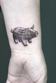 黑灰色手腕几何小猪纹身图案