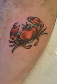 腿部彩色小红蟹纹眼镜纹身图案