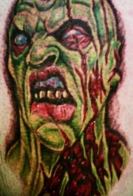 腿部彩色可怕的僵尸纹身图片