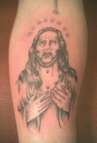 手臂灰色仁慈的耶稣纹身图片
