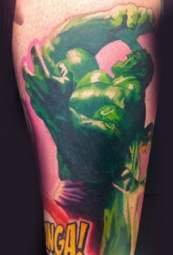 腿部彩色愤怒的绿巨人纹身图片
