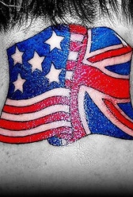 脖子美国和英国国旗纹身图案