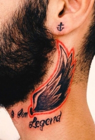 颈部彩色简单翅膀刻字纹身图案