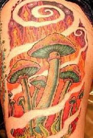 腿部彩色魔幻蘑菇色纹身图案