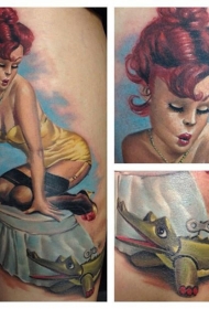 老式彩绘旧货性感女子纹身图案