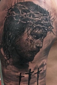 肩部戏剧性的宗教主题耶稣肖像纹身