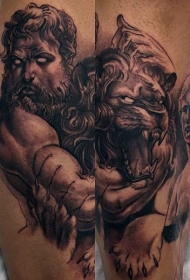 腿部棕色古怪的人战斗狮子纹身图片