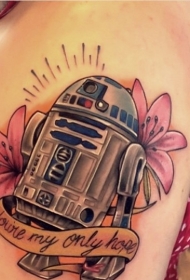 女性肩部彩色R2D2机器人纹身图片