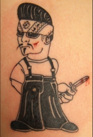 背部黑色墨西哥歹徒用刀纹身图片