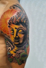 新风格彩色肩如来佛祖雕像纹身图片