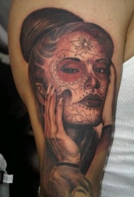 肩部墨西哥传统彩色女性肖像纹身