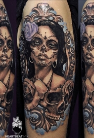 肩部墨西哥传统风格彩色妇女肖像纹身