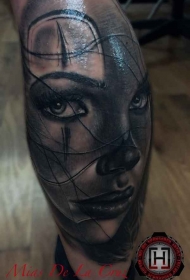 腿部墨西哥传统风格女人肖像黑灰纹身