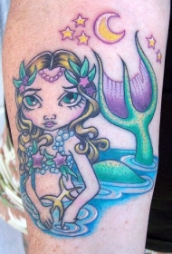 手臂彩色卡通美人鱼纹身图案