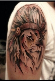 肩部雕刻风格彩色印度风狮子纹身