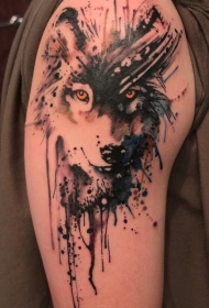 Wolf tattoo肩部狼头纹身图片
