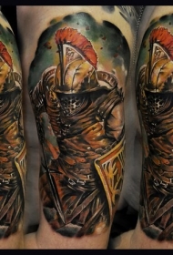 男性肩部古代战士彩色纹身图案