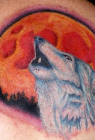 肩部彩色Wolf tattoo狼与月亮纹身