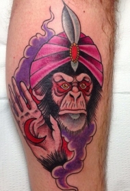 腿部彩色老黑猩猩占卜纹身图案