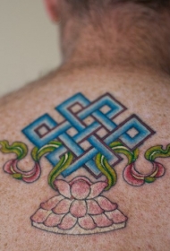 背部彩色莲花无限结纹身图案