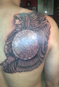 肩部棕色印第安人战士纹身图案