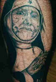 腿部黑灰非宗教的暴徒修女的纹身图案