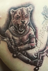 肩部棕色埃及狮子战士纹身图案